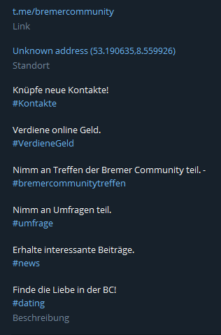 Bremer Community Hashtags in der Telegram Gruppe